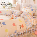 Pisoshare Ins Sweet Heart Bedding Set Cute Girls Lace Princess Bed Sheet Skirt Ruffle Full Queen
