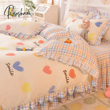 Pisoshare Ins Sweet Heart Bedding Set Cute Girls Lace Princess Bed Sheet Skirt Ruffle Full Queen