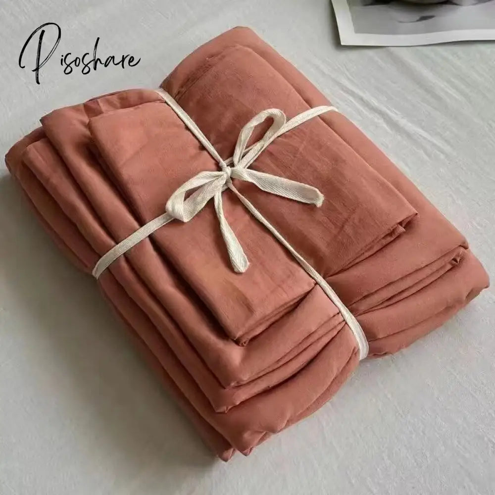 Pisoshare Ins Wind New Plain Color Bed Products Four-Piece Wash Cotton Naked Sleeping Solid Quilt