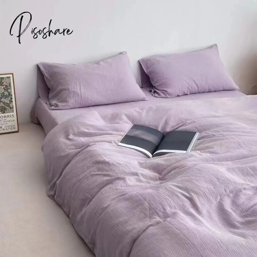 Pisoshare Ins Wind New Plain Color Bed Products Four-Piece Wash Cotton Naked Sleeping Solid Quilt