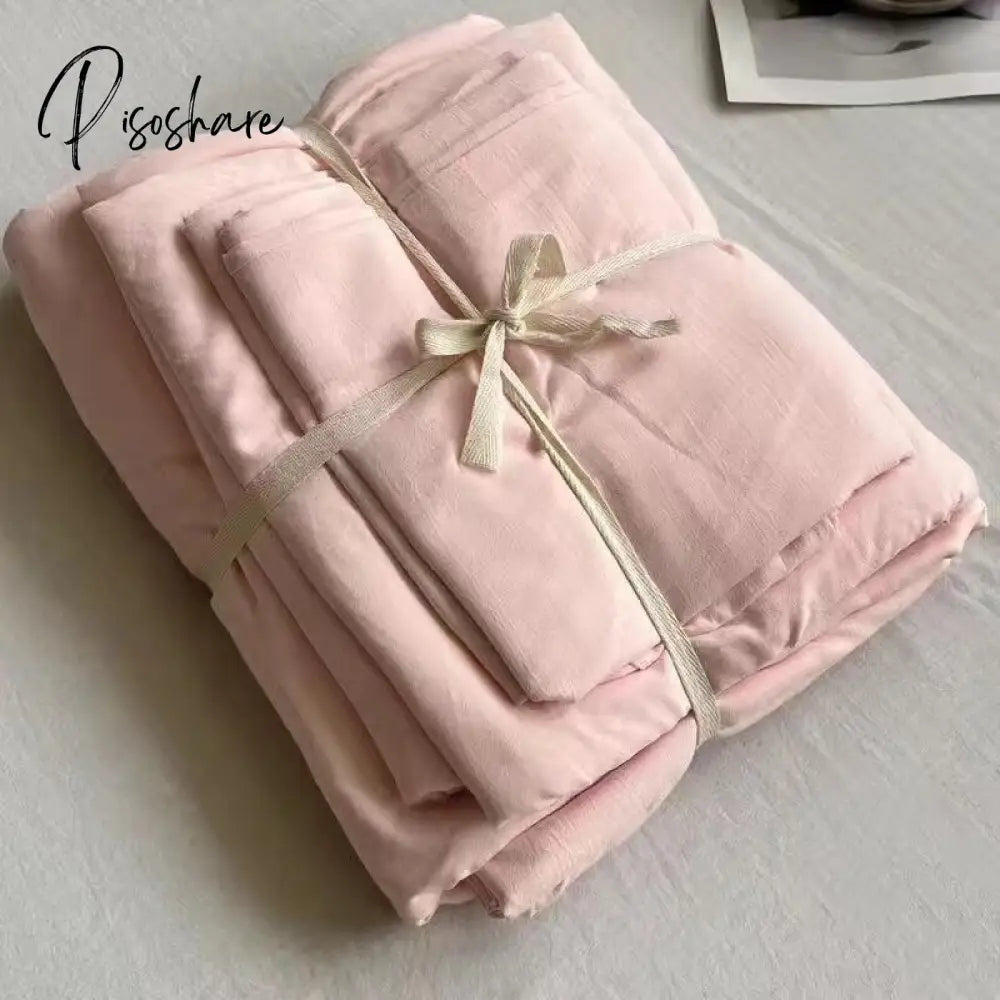 Pisoshare Ins Wind New Plain Color Bed Products Four-Piece Wash Cotton Naked Sleeping Solid Quilt