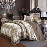 Pisoshare Jacquard Bedding Sets Queen King Size 4Pcs Lace Satin Duvet Cover Set Wedding Bedclothes