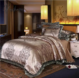 Pisoshare Jacquard Bedding Sets Queen King Size 4Pcs Lace Satin Duvet Cover Set Wedding Bedclothes