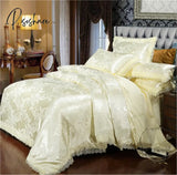 Pisoshare Jacquard Bedding Sets Queen King Size 4Pcs Lace Satin Duvet Cover Set Wedding Bedclothes