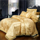 Pisoshare Jacquard Bedding Sets Queen King Size 4Pcs Lace Satin Duvet Cover Set Wedding Bedclothes