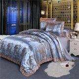 Pisoshare Jacquard Bedding Sets Queen King Size 4Pcs Lace Satin Duvet Cover Set Wedding Bedclothes
