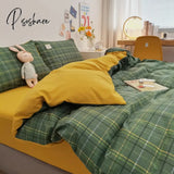 Pisoshare Japan Style Plaid Queen Size Duvet Cover Set With Sheets High Quality Skin Friendly