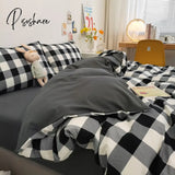 Pisoshare Japan Style Plaid Queen Size Duvet Cover Set With Sheets High Quality Skin Friendly