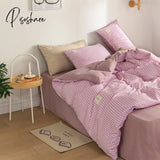 Pisoshare Japan Style Plaid Queen Size Duvet Cover Set With Sheets High Quality Skin Friendly