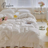 Pisoshare Japan Style Solid Color Bedding Set Cute Girl Ruffle Lace Pink Bed Skirt Kids Duvet Cover