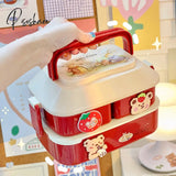 Pisoshare Japanese Style Kawaii Bento Box For Girls School Children Picnic Lunch Box With Compartments Microwave Food Storage Containers