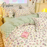 Pisoshare Kawaii 100 Cotton Bedding Set For Girls Women Kids Cute 4 Pieces Flat Fitted Bed Sheet