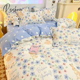 Pisoshare Kawaii 100 Cotton Bedding Set For Girls Women Kids Cute 4 Pieces Flat Fitted Bed Sheet