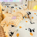 Pisoshare Kawaii 100 Cotton Bedding Set For Girls Women Kids Cute 4 Pieces Flat Fitted Bed Sheet