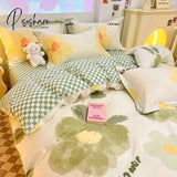 Pisoshare Kawaii 100 Cotton Bedding Set For Girls Women Kids Cute 4 Pieces Flat Fitted Bed Sheet