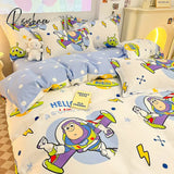 Pisoshare Kawaii 100 Cotton Bedding Set For Girls Women Kids Cute 4 Pieces Flat Fitted Bed Sheet