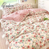 Pisoshare Kawaii Bear Bedding Sets Luxury Egyptian Cotton Duvet Cover Cute Lace Bed Sheet Fitted