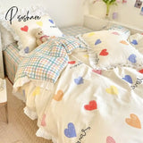 Pisoshare Kawaii Bear Bedding Sets Luxury Egyptian Cotton Duvet Cover Cute Lace Bed Sheet Fitted