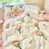 Pisoshare Kawaii Bear Bedding Sets Luxury Egyptian Cotton Duvet Cover Cute Lace Bed Sheet Fitted