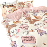 Pisoshare Kawaii Bear Bedding Sets Luxury Egyptian Cotton Duvet Cover Cute Lace Bed Sheet Fitted