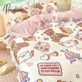 Pisoshare Kawaii Bear Bedding Sets Luxury Egyptian Cotton Duvet Cover Cute Lace Bed Sheet Fitted