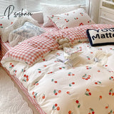 Pisoshare Kawaii Cherry Hearts Bedding Set For Home Cotton Twin Full Queen Size Cute Double Bed