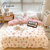 Pisoshare Kawaii Cherry Hearts Bedding Set For Home Cotton Twin Full Queen Size Cute Double Bed