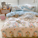 Pisoshare Kawaii Cherry Hearts Bedding Set For Home Cotton Twin Full Queen Size Cute Double Bed