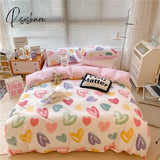 Pisoshare Kawaii Cherry Hearts Bedding Set For Home Cotton Twin Full Queen Size Cute Double Bed