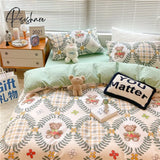 Pisoshare Kawaii Cherry Hearts Bedding Set For Home Cotton Twin Full Queen Size Cute Double Bed