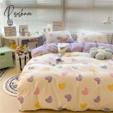 Pisoshare Kawaii Cherry Hearts Bedding Set For Home Cotton Twin Full Queen Size Cute Double Bed