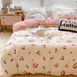 Pisoshare Kawaii Cherry Hearts Bedding Set For Home Cotton Twin Full Queen Size Cute Double Bed