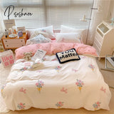 Pisoshare Kawaii Cherry Hearts Bedding Set For Home Cotton Twin Full Queen Size Cute Double Bed