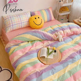 Pisoshare Kawaii Fashion Rainbow Bedding Set 100% Cotton Flat Bed Sheet And Pillowcases Luxury