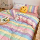 Pisoshare Kawaii Fashion Rainbow Bedding Set 100% Cotton Flat Bed Sheet And Pillowcases Luxury