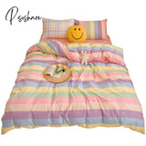 Pisoshare Kawaii Fashion Rainbow Bedding Set 100% Cotton Flat Bed Sheet And Pillowcases Luxury