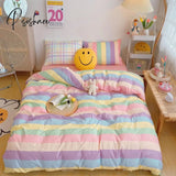 Pisoshare Kawaii Fashion Rainbow Bedding Set 100% Cotton Flat Bed Sheet And Pillowcases Luxury