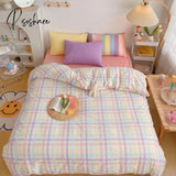 Pisoshare Kawaii Fashion Rainbow Bedding Set 100% Cotton Flat Bed Sheet And Pillowcases Luxury