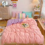 Pisoshare Kawaii Fashion Rainbow Bedding Set 100% Cotton Flat Bed Sheet And Pillowcases Luxury