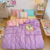 Pisoshare Kawaii Fashion Rainbow Bedding Set 100% Cotton Flat Bed Sheet And Pillowcases Luxury