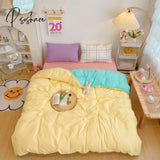 Pisoshare Kawaii Fashion Rainbow Bedding Set 100% Cotton Flat Bed Sheet And Pillowcases Luxury