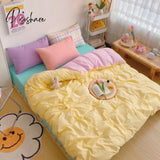 Pisoshare Kawaii Fashion Rainbow Bedding Set 100% Cotton Flat Bed Sheet And Pillowcases Luxury