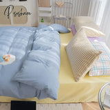 Pisoshare Kawaii Girls Solid Color Bedding Set Ins Princess Style Washed Cotton Linen Duvet Cover