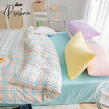 Pisoshare Kawaii Girls Solid Color Bedding Set Ins Princess Style Washed Cotton Linen Duvet Cover