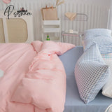 Pisoshare Kawaii Girls Solid Color Bedding Set Ins Princess Style Washed Cotton Linen Duvet Cover