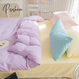 Pisoshare Kawaii Girls Solid Color Bedding Set Ins Princess Style Washed Cotton Linen Duvet Cover