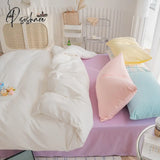 Pisoshare Kawaii Girls Solid Color Bedding Set Ins Princess Style Washed Cotton Linen Duvet Cover