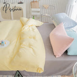 Pisoshare Kawaii Girls Solid Color Bedding Set Ins Princess Style Washed Cotton Linen Duvet Cover