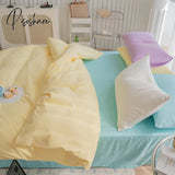 Pisoshare Kawaii Girls Solid Color Bedding Set Ins Princess Style Washed Cotton Linen Duvet Cover