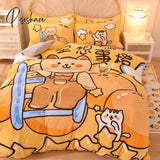 Pisoshare Kawaii Pastel Bedding Set Cute Ins Flannel Velvet Warm Winter Thicken Duvet Cover Bed